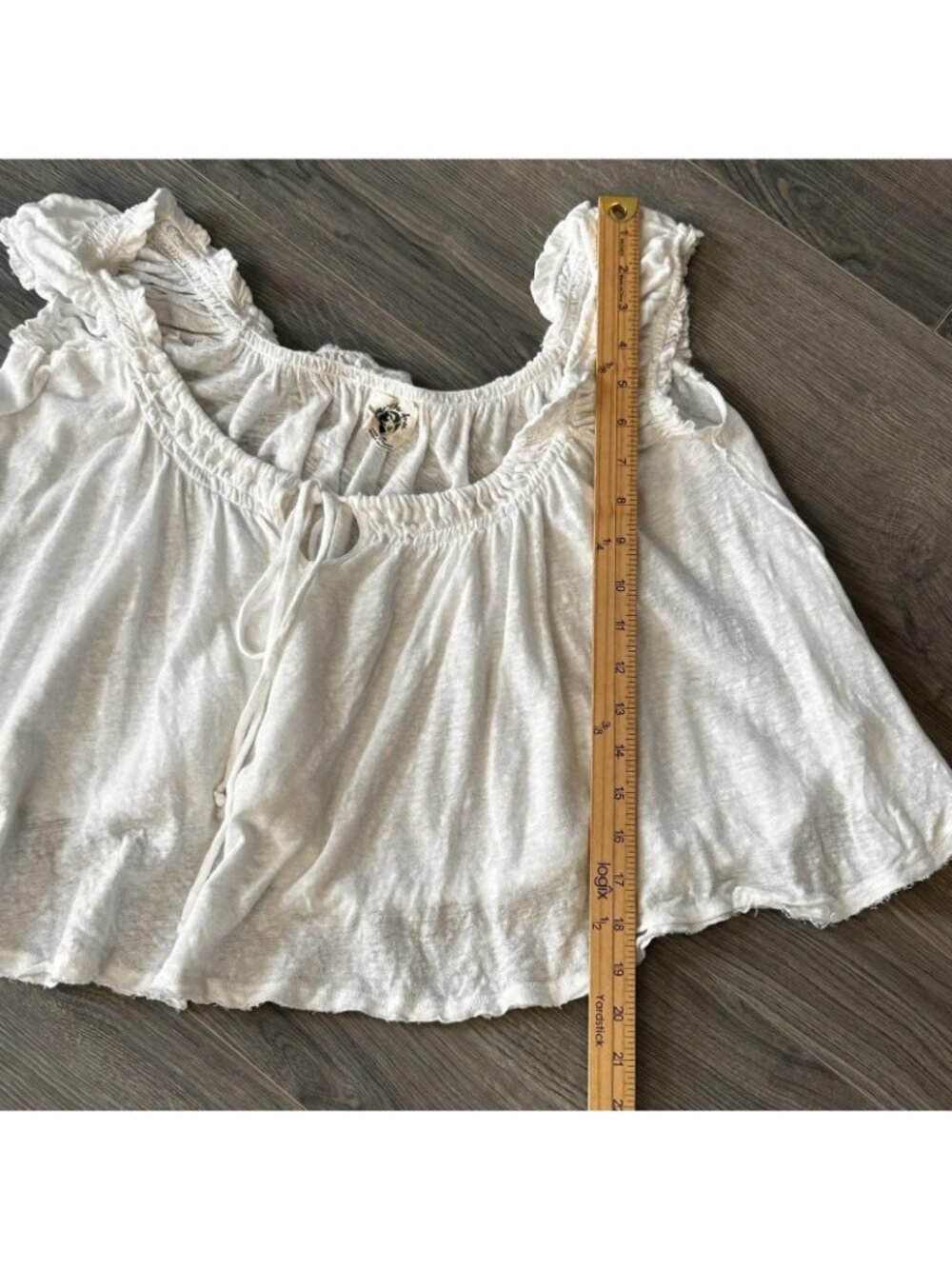 We The Free People Tank Top Women M White Linen Ruffle Strap Cropped Boho Summer - Picture 11 of 12